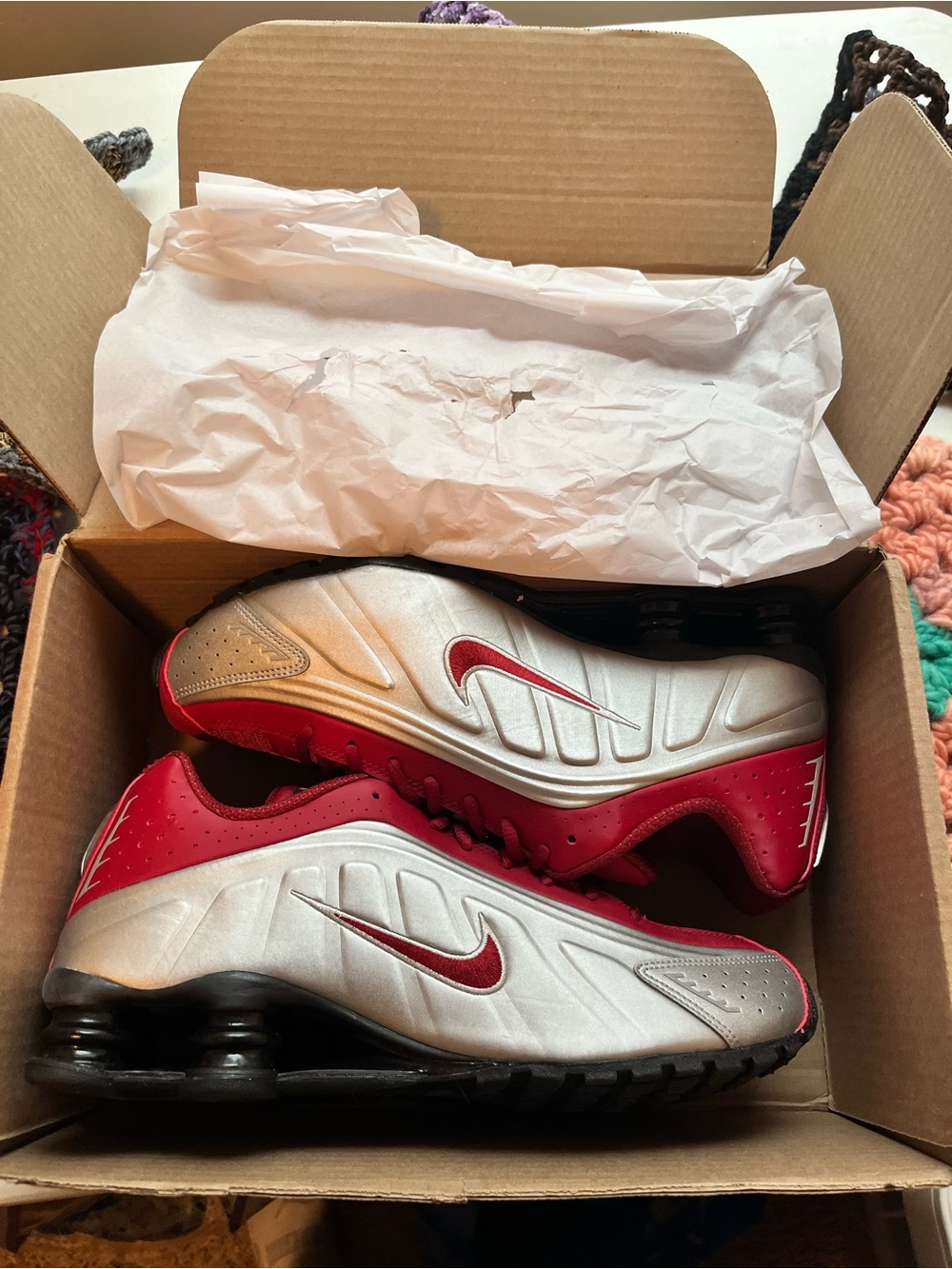 Nike Shox Men’s Red and Silver Running Shoes